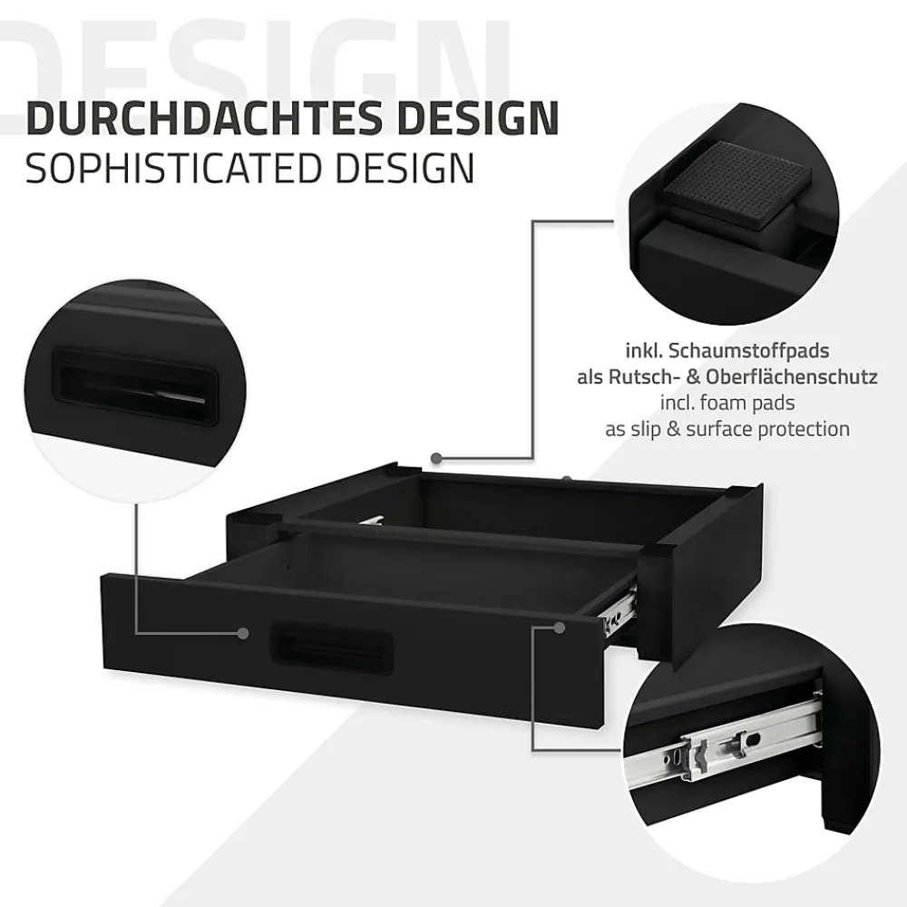 Ml-Design Socle pour machine à laver en acier noir accessoire avec tiroir 60,5x54x15 cm