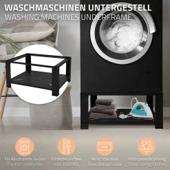Ml-Design Socle pour machine à laver en acier noir accessoire avec étagère 63x54x32 cm