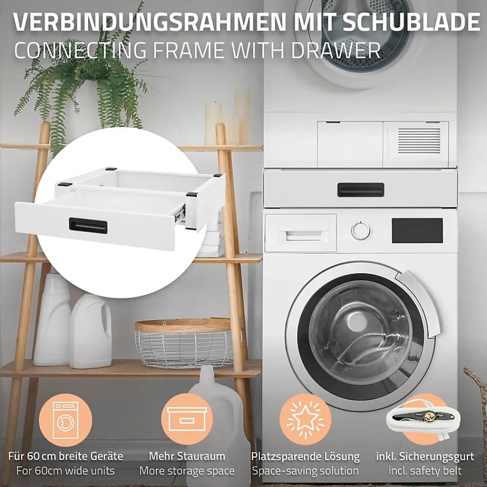 Etendoir À Linge|Ml-Design Socle pour machine à laver en acier blanc accessoire avec tiroir 60,5x54x15 cm