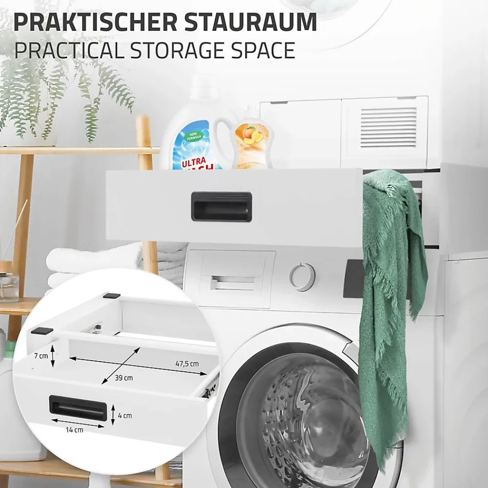Etendoir À Linge|Ml-Design Socle pour machine à laver en acier blanc accessoire avec tiroir 60,5x54x15 cm