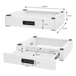 Etendoir À Linge|Ml-Design Socle pour machine à laver en acier blanc accessoire avec tiroir 60,5x54x15 cm