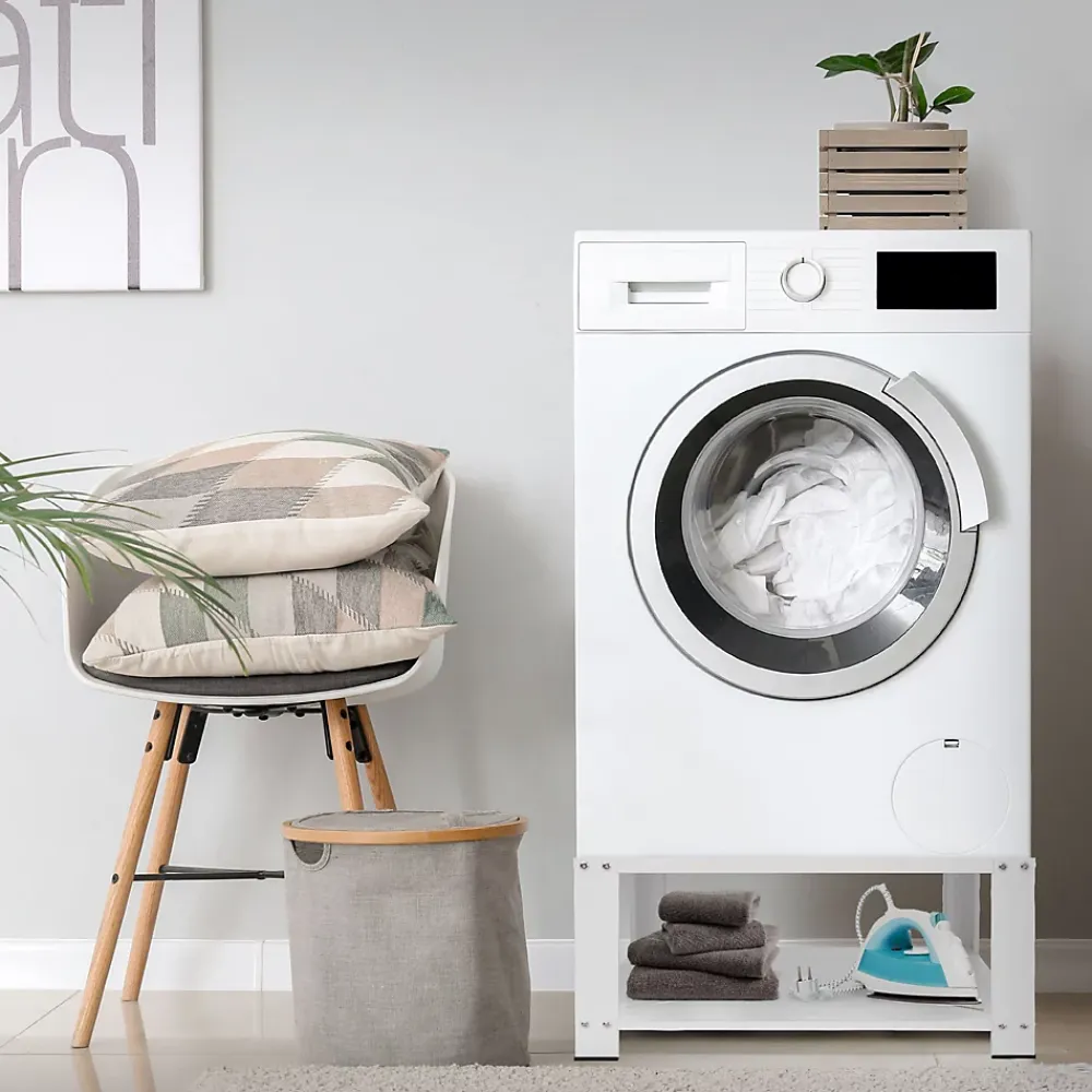 Etendoir À Linge|Ml-Design Socle pour machine à laver en acier blanc accessoire avec étagère 63x54x32 cm
