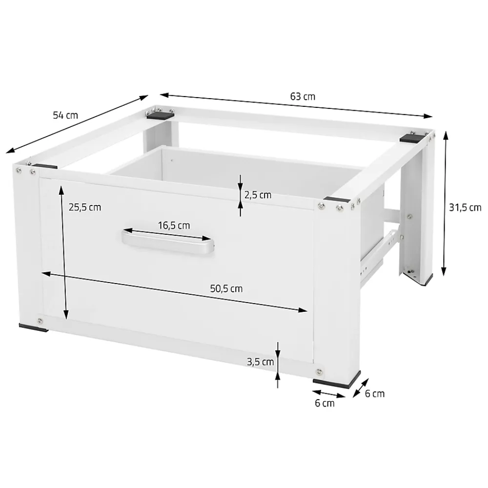 Etendoir À Linge|Ml-Design Socle pour machine à laver en acier blanc accessoire avec tiroir 63x54x31,5 cm