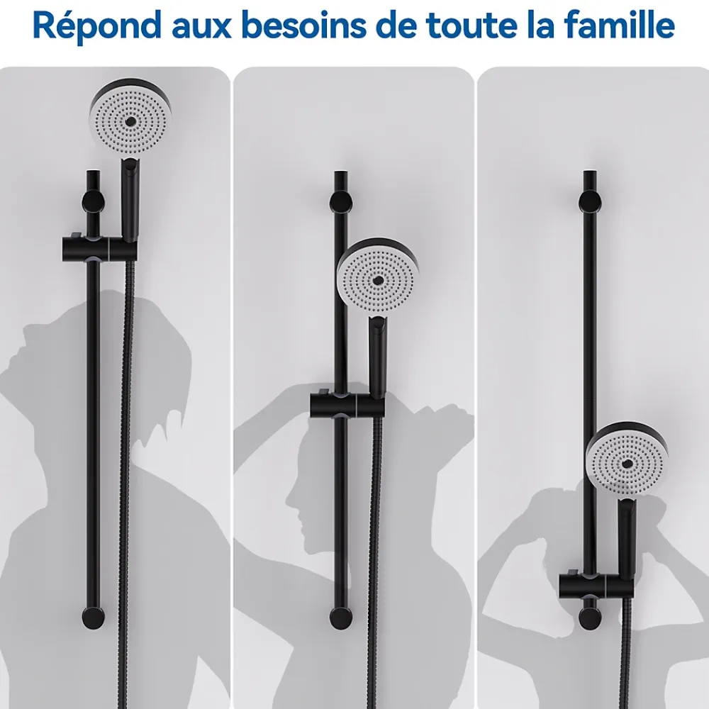 Pommeau De Douche, Flexible Et Barre De Douche|Sofetiy Max Barre de douche en acier inoxydable - Kit complet avec coulisseau rond et fixations chromées