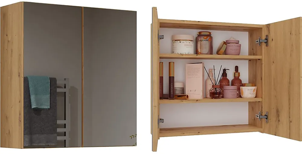 Topeshop SOFYA - Armoire de toilette murale 2 portes - Meuble Salle de bain avec miroir - 60x22x60 cm - Rangement