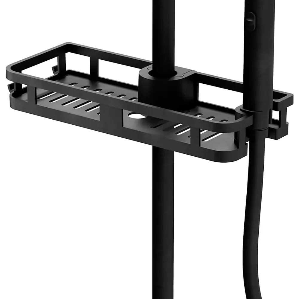 GoodHome Support douchette/étagère pour barre de douche, noir,