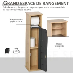 Armoire De Salle De Bains|Homcom Support papier toilette - porte-papier toilette - armoire pour papier toilette - 2 niveaux + sortie papier MDF gris bambou