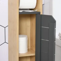 Armoire De Salle De Bains|Homcom Support papier toilette - porte-papier toilette - armoire pour papier toilette - 2 niveaux + sortie papier MDF gris bambou