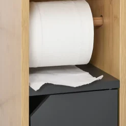 Armoire De Salle De Bains|Homcom Support papier toilette - porte-papier toilette - armoire pour papier toilette - 2 niveaux + sortie papier MDF gris bambou