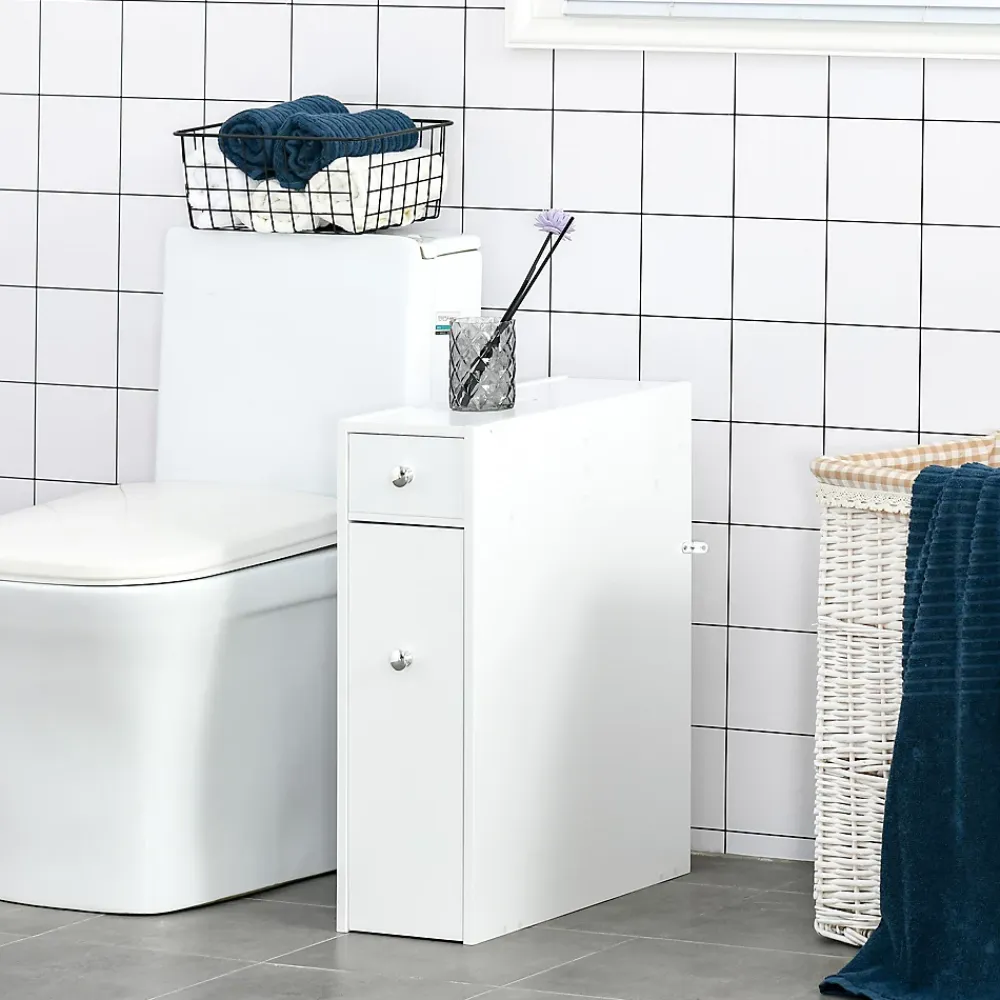 Meuble Wc|Homcom Support papier toilette - porte-papier toilette - armoire pour papier toilette - 2 tiroirs, coffre - MDF blanc