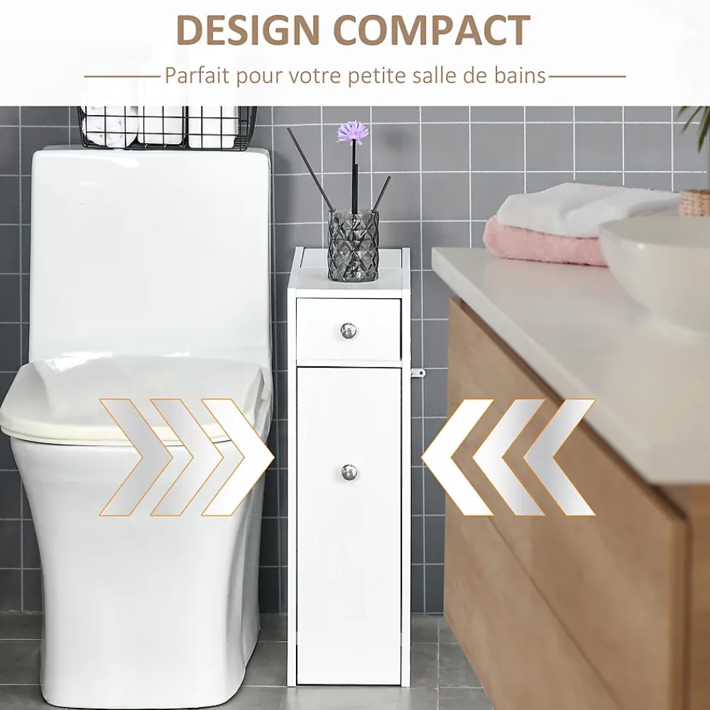 Meuble Wc|Homcom Support papier toilette - porte-papier toilette - armoire pour papier toilette - 2 tiroirs, coffre - MDF blanc