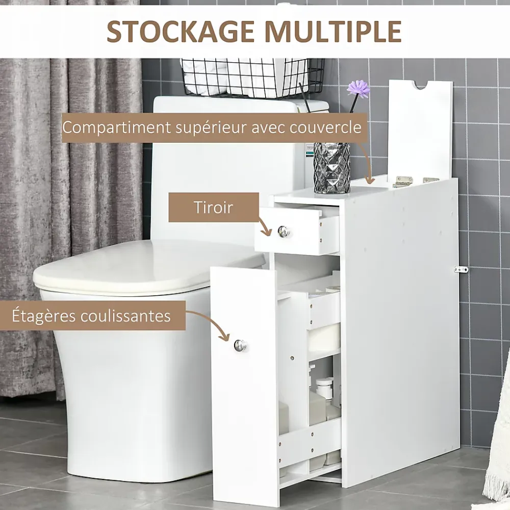 Meuble Wc|Homcom Support papier toilette - porte-papier toilette - armoire pour papier toilette - 2 tiroirs, coffre - MDF blanc
