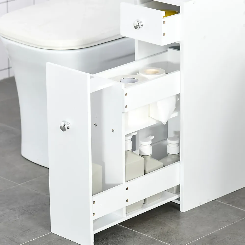Meuble Wc|Homcom Support papier toilette - porte-papier toilette - armoire pour papier toilette - 2 tiroirs, coffre - MDF blanc