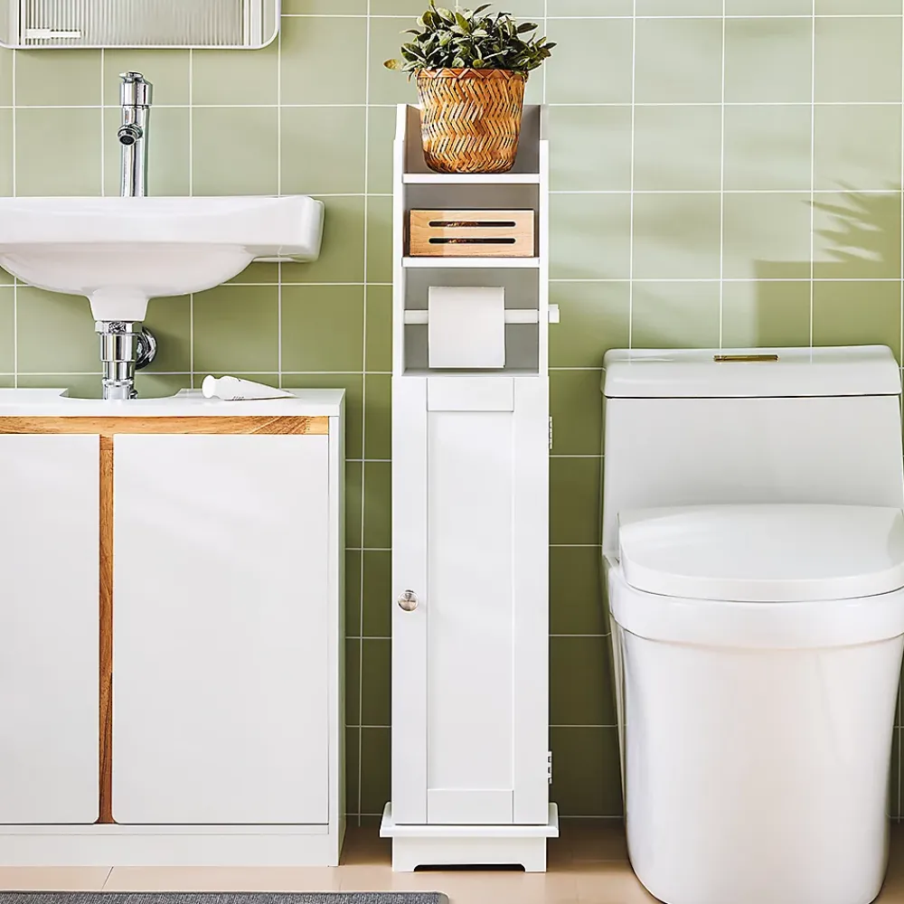 Sobuy Support Papier Toilette Armoir Toilettes FRG177-W,