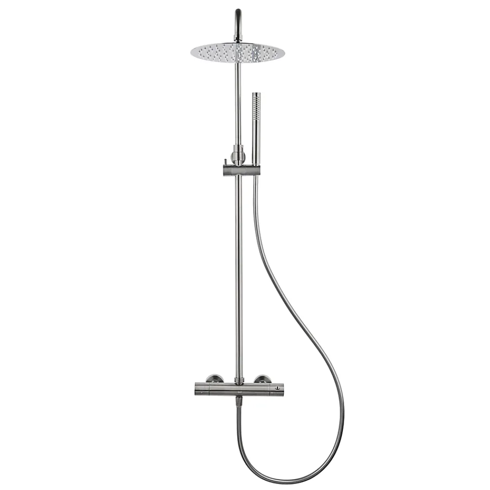 Swiss Aqua Technologies Aurum colonne de douche avec mitigeur thermostatique + douche de tête + douchette à main, métal brossé