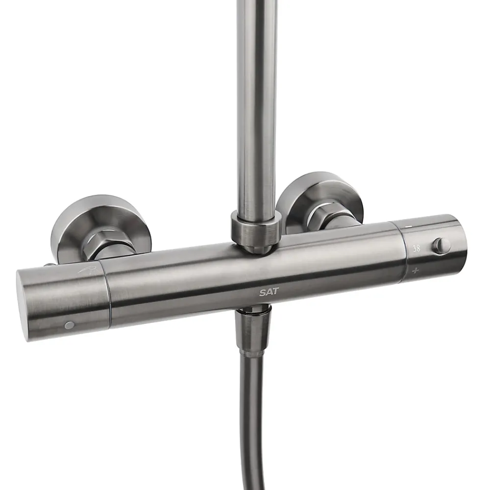 Swiss Aqua Technologies Aurum colonne de douche avec mitigeur thermostatique + douche de tête + douchette à main, métal brossé