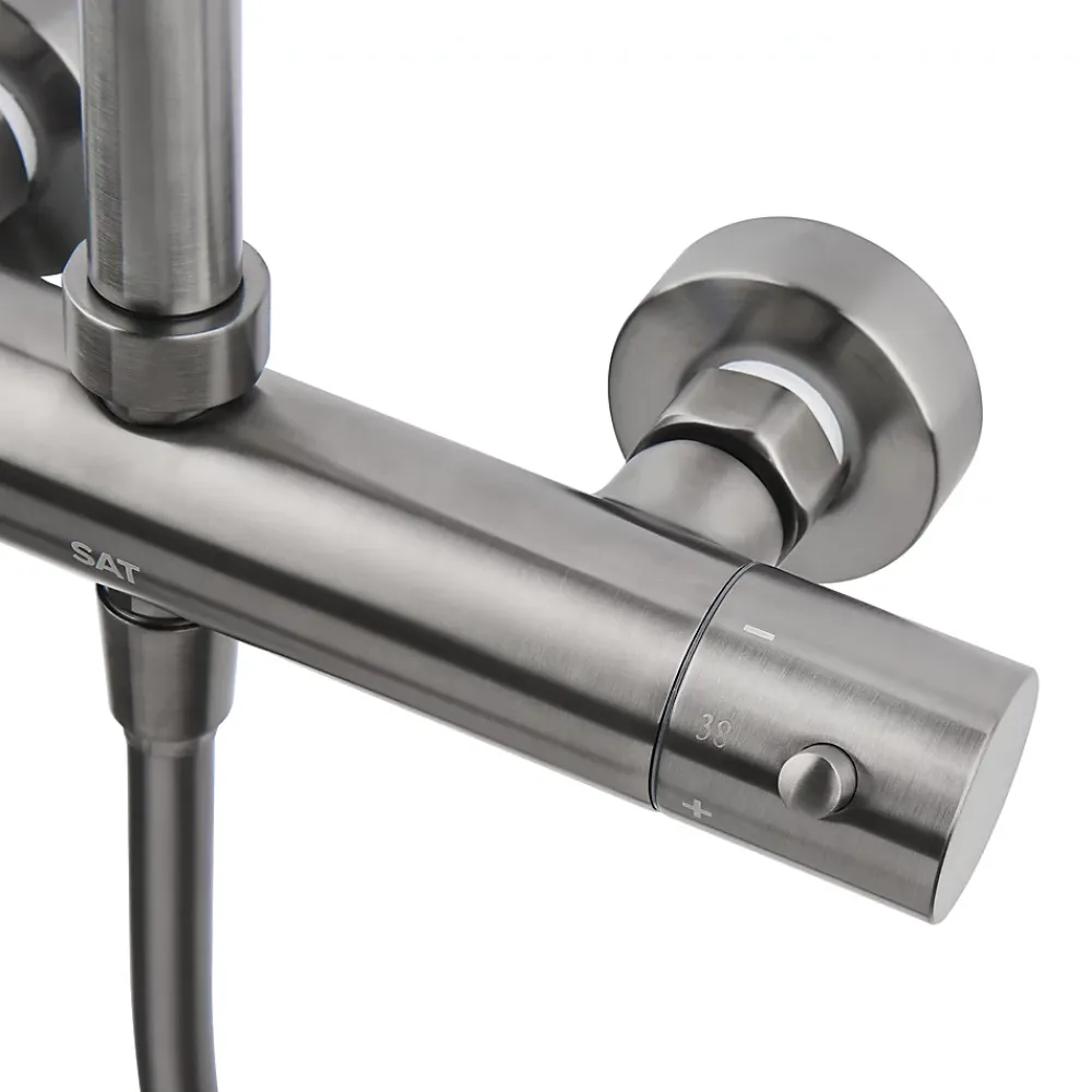 Swiss Aqua Technologies Aurum colonne de douche avec mitigeur thermostatique + douche de tête + douchette à main, métal brossé