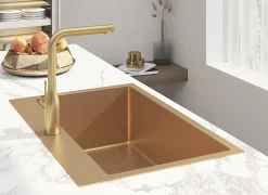 Swiss Aqua Technologies Aurum Évier de cuisine encastrable inox 304, 1 bac , 68x45x21 cm, Or brossé PVD