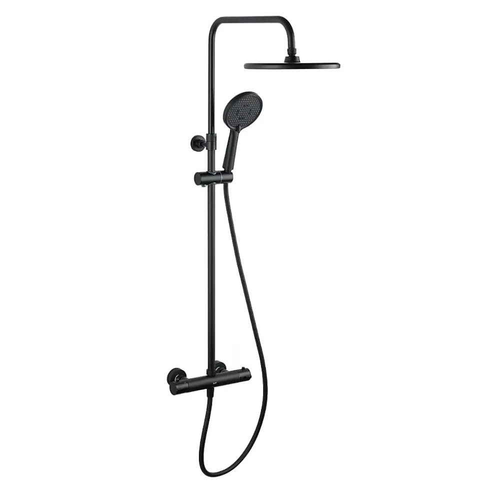 Swiss Aqua Technologies Aurum colonne de douche avec mitigeur thermostatique + douchette 3 jets + douche de tête, noir mat