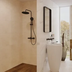 Swiss Aqua Technologies Aurum colonne de douche avec mitigeur thermostatique + douchette 3 jets + douche de tête, noir mat