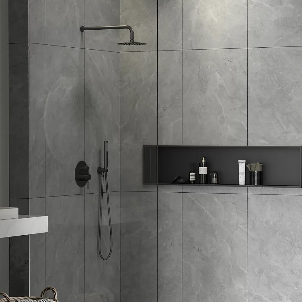 Etagère Salle De Bains|Swiss Aqua Technologies Aurum Niche de Douche à encastrer, Acier Inoxydable 304, 120x28x10cm, Noir mat (SATAURN12128MB)