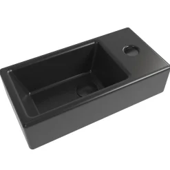 Swiss Aqua Technologies Brevis Lave-mains suspendu Noir mat avec trou pour robinetterie à droite, 40,5x20,5x10,5cm + Bonde