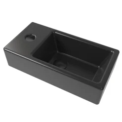 Lavabo|Swiss Aqua Technologies Brevis Lave-mains suspendu Noir mat avec trou pour robinetterie à gauche, 40,5x20,5x10,5cm + Bonde