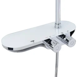 Colonne De Douche Hydromassante|Swiss Aqua Technologies Colonne douche, Douchette 3 jets, mitigeur thermostatique, Barre réglable en hauteur, Chrome/Blanc