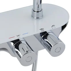 Colonne De Douche Hydromassante|Swiss Aqua Technologies Colonne douche, Douchette 3 jets, mitigeur thermostatique, Barre réglable en hauteur, Chrome/Blanc