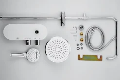 Colonne De Douche Hydromassante|Swiss Aqua Technologies Colonne douche, Douchette 3 jets, mitigeur thermostatique, Barre réglable en hauteur, Chrome/Blanc