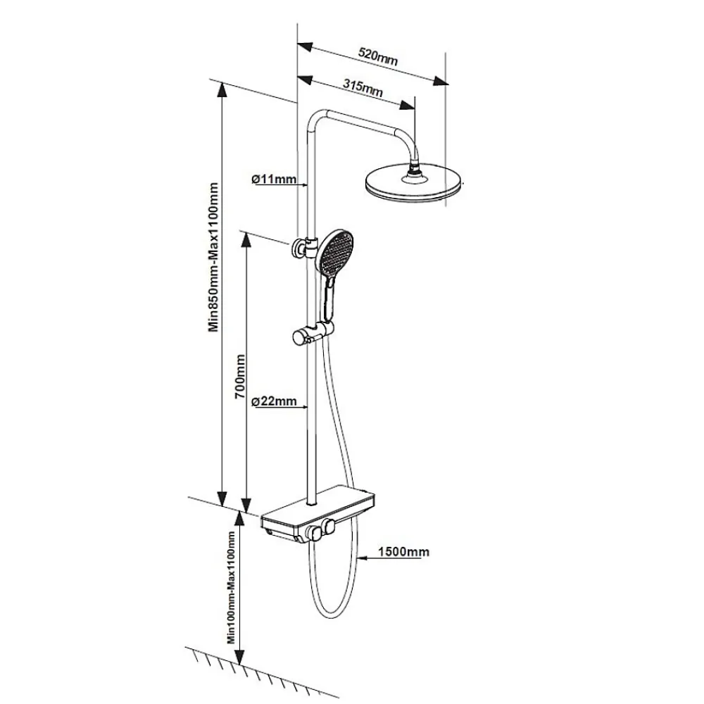 Swiss Aqua Technologies Colonne de douche + Mitigeur thermostatique + Douche de tête + Douchette 3 jets + Tablette, noir mat