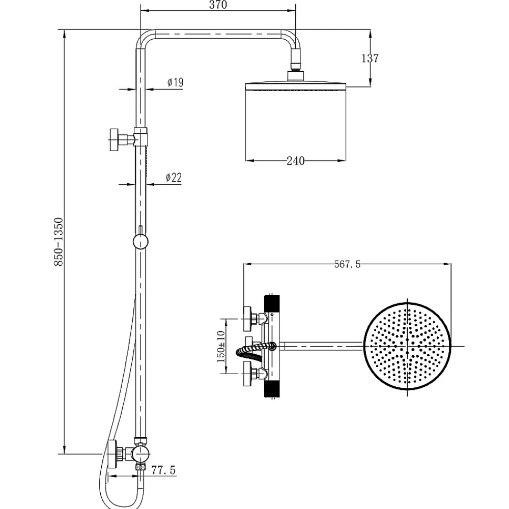 Colonne De Douche Hydromassante|Swiss Aqua Technologies Colonne de douche avec mitigeur thermostatique + Douche de tête 240 mm + Douchette 2 jets, Noir