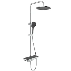 Colonne De Douche Thermostatique|Swiss Aqua Technologies Colonne de douche avec douchette 3 jets, Mitigeur thermostatique, Barre réglable en hauteur, Noir/Chrome