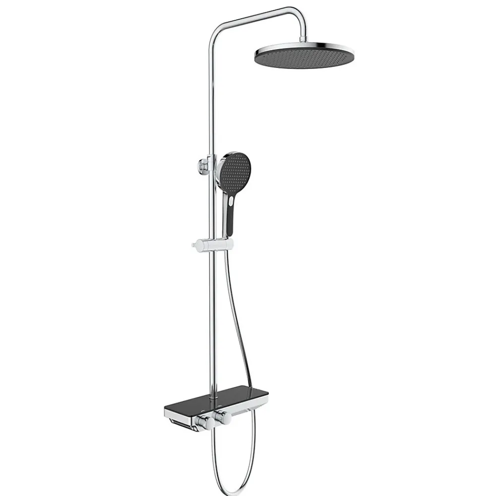 Colonne De Douche Thermostatique|Swiss Aqua Technologies Colonne de douche avec douchette 3 jets, Mitigeur thermostatique, Barre réglable en hauteur, Noir/Chrome