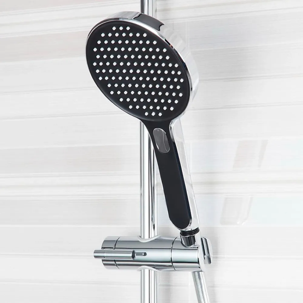 Colonne De Douche Thermostatique|Swiss Aqua Technologies Colonne de douche avec douchette 3 jets, Mitigeur thermostatique, Barre réglable en hauteur, Noir/Chrome