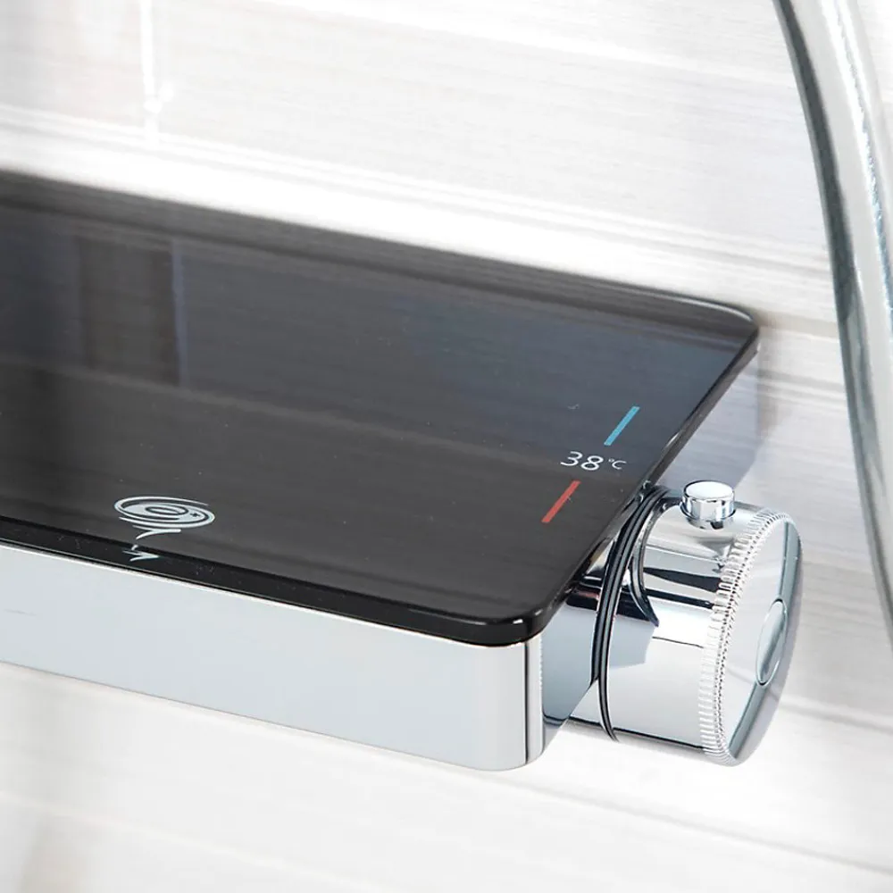 Colonne De Douche Thermostatique|Swiss Aqua Technologies Colonne de douche avec douchette 3 jets, Mitigeur thermostatique, Barre réglable en hauteur, Noir/Chrome