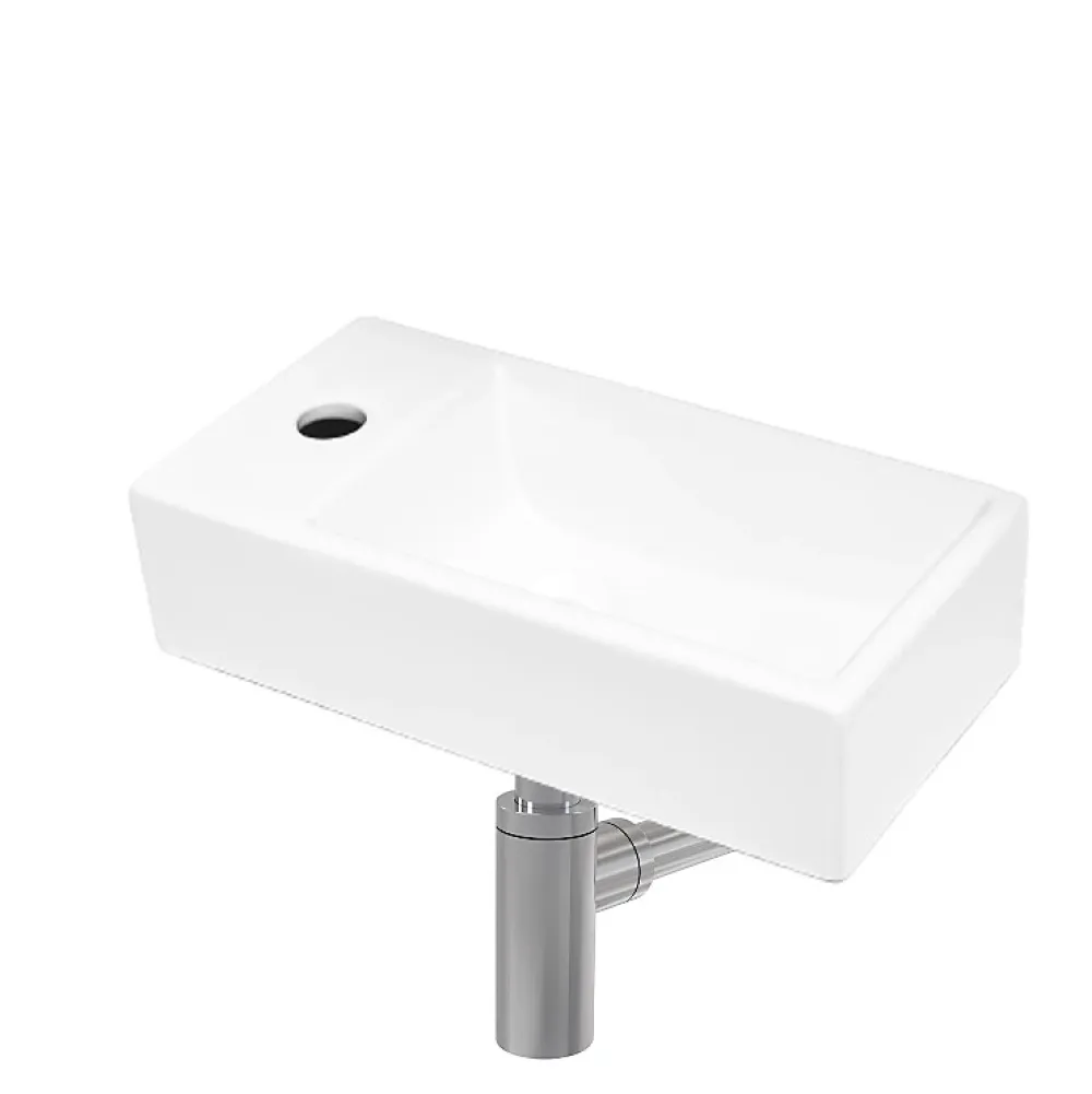 Lavabo|Swiss Aqua Technologies Ensemble lave-mains suspendu avec trou pour robinetterie 40.5x20.5 + Siphon (SATBRE4020SL-SET2)