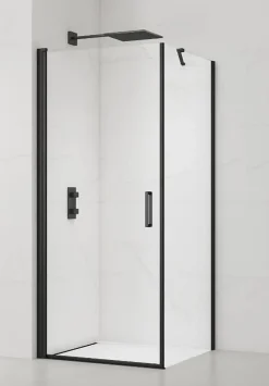 Paroi De Douche|Swiss Aqua Technologies Fusion ensemble porte pivotante /paroi 100x80cm anticalcaire avec profilés noir mat (SATFUD100S80C)