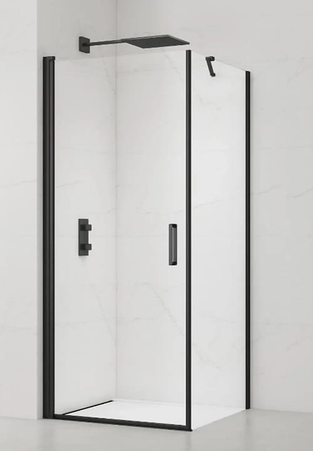 Paroi De Douche|Swiss Aqua Technologies Fusion ensemble porte pivotante /paroi 100x80cm anticalcaire avec profilés noir mat (SATFUD100S80C)