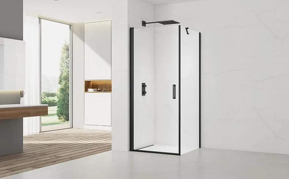 Paroi De Douche|Swiss Aqua Technologies Fusion ensemble porte pivotante /paroi 100x80cm anticalcaire avec profilés noir mat (SATFUD100S80C)