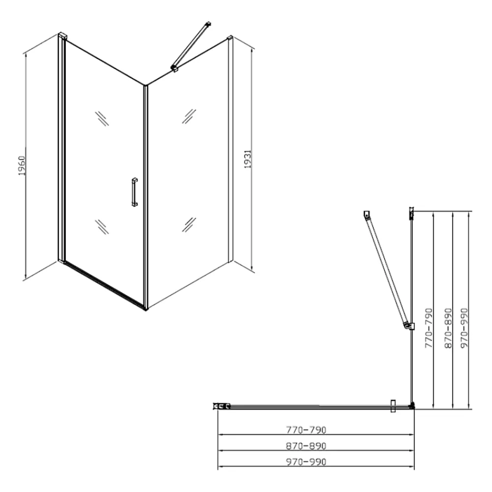 Paroi De Douche|Swiss Aqua Technologies Fusion ensemble porte pivotante /paroi 100x80cm anticalcaire avec profilés noir mat (SATFUD100S80C)
