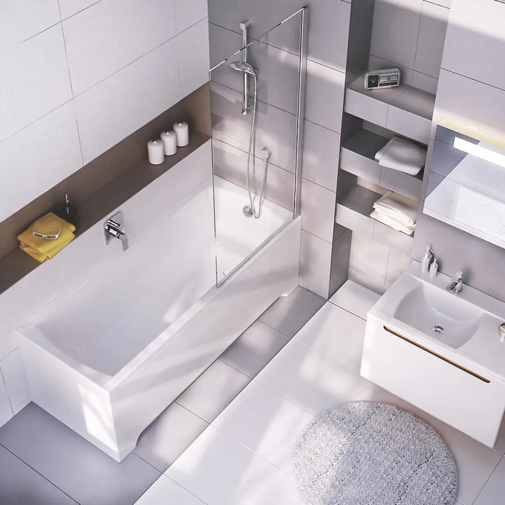Baignoire Droite|Swiss Aqua Technologies Fusion 150 x 70 cm Baignoire gain de place en acrylique, sans pieds, blanc (SIKOVR150)