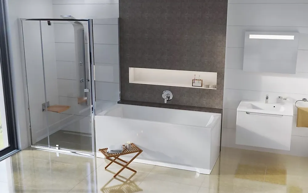 Baignoire Droite|Swiss Aqua Technologies Fusion 150 x 70 cm Baignoire gain de place en acrylique, sans pieds, blanc (SIKOVR150)