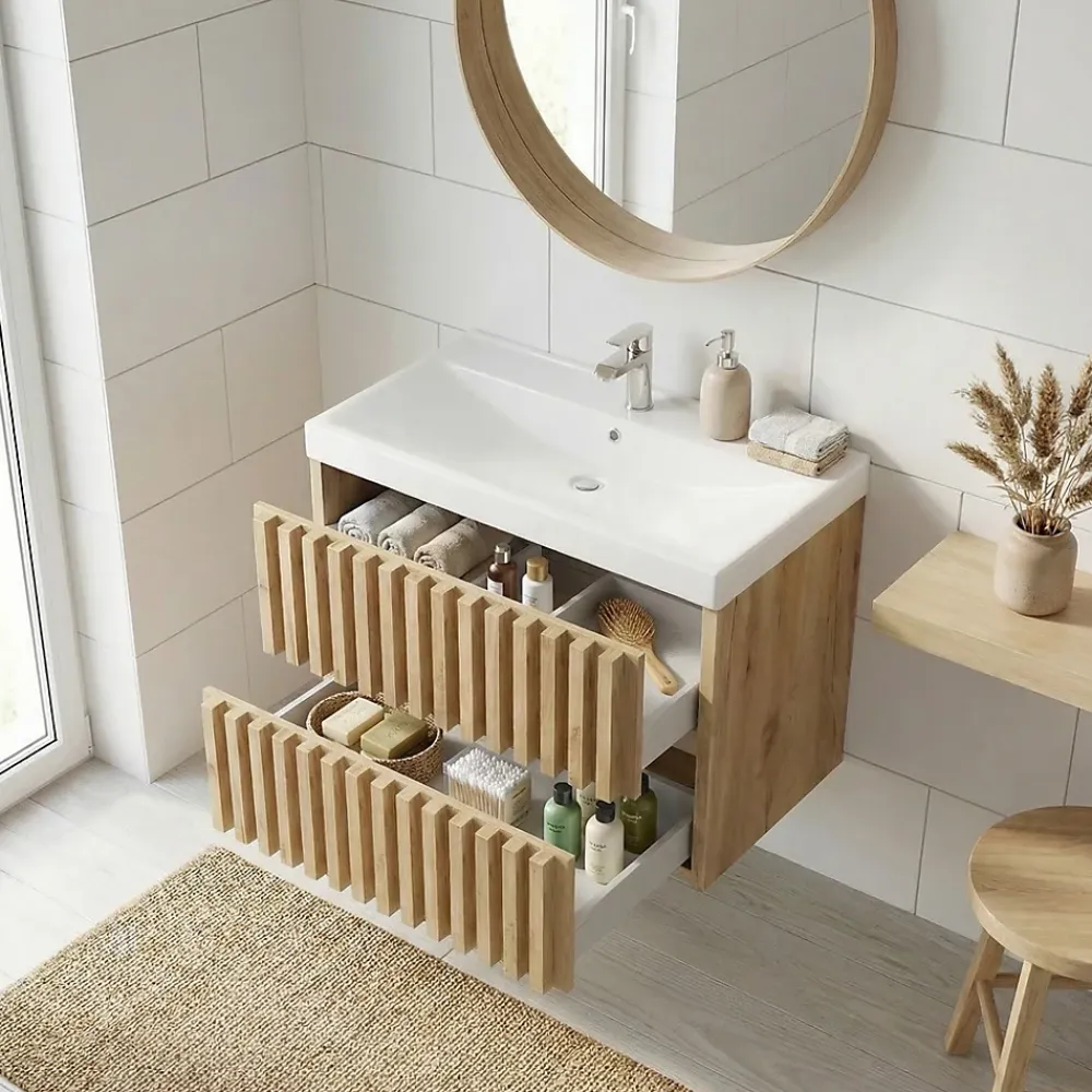 Swiss Aqua Technologies Meuble de salle de bain avec lavabo SAT Delano 80x46 cm chêne mat (DELANO80ZDUM)