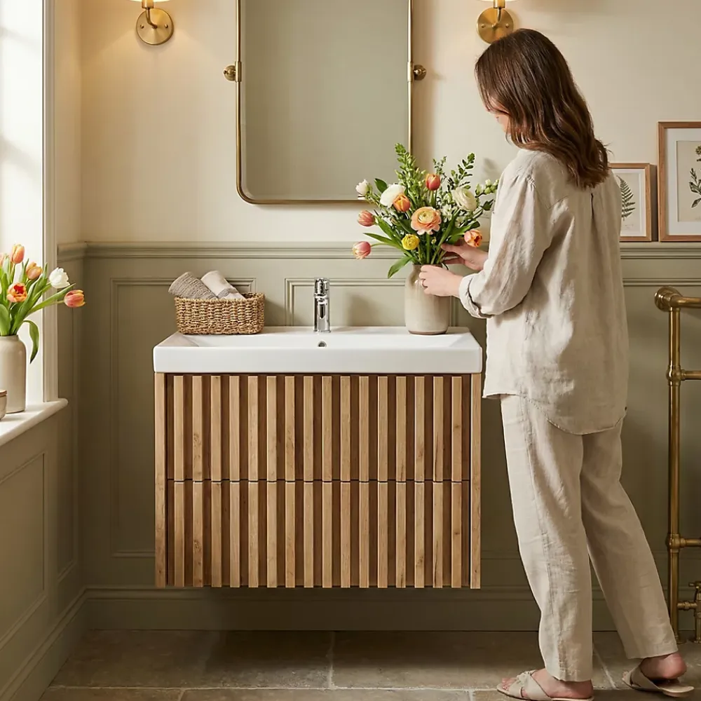 Swiss Aqua Technologies Meuble de salle de bain avec lavabo SAT Delano 80x46 cm chêne mat (DELANO80ZDUM)