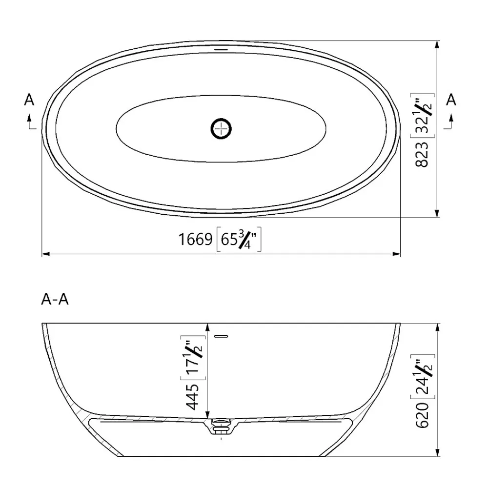 Baignoire Droite|Swiss Aqua Technologies Meda Baignoire ilot autoportante 167x82,3 cm en marbre coulé 309L, sans pieds, blanc (SATME1670):