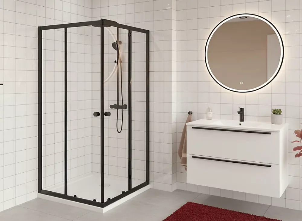 Paroi De Douche|Porte De Douche|Swiss Aqua Technologies SAT PROJECT Douche 90x90cm coulissante avec profilé noir mat (SATPROMUQ90CT)