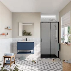 Porte De Douche|Swiss Aqua Technologies TEX BB Porte de douche 100x195cm coulissante anticalcaire avec profilés noir mat (TEXDBB100CT-SET)