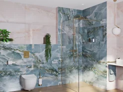 Swiss Aqua Technologies Walk-in 120x200cm Paroi en verre Crystal Glass 8 mm anticalcaire, avec bras et profilés or