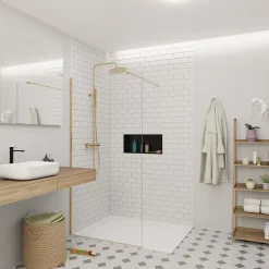 Paroi De Douche|Swiss Aqua Technologies Walk-in 100x200cm Paroi Crystal Glass 8mm anticalcaire+bras et profilés Laiton (SATBWI100PRMO)